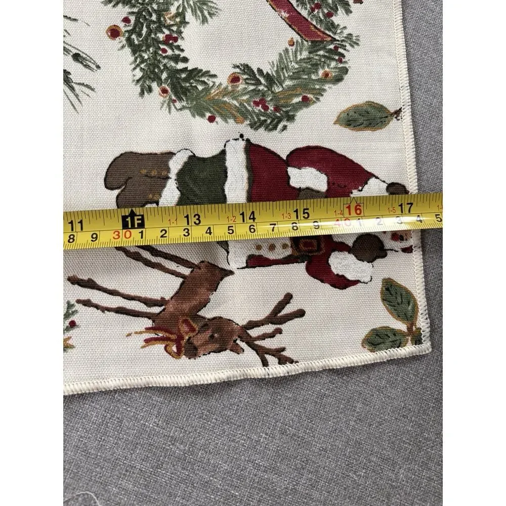 Christmas Santa Claus Round Tablecloth Cabin Rustic Reindeer & 8 Napkins